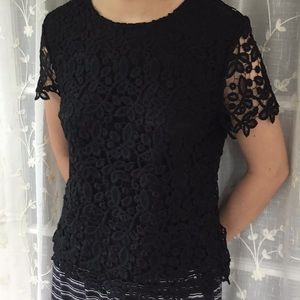Lace black back zip top sz M
